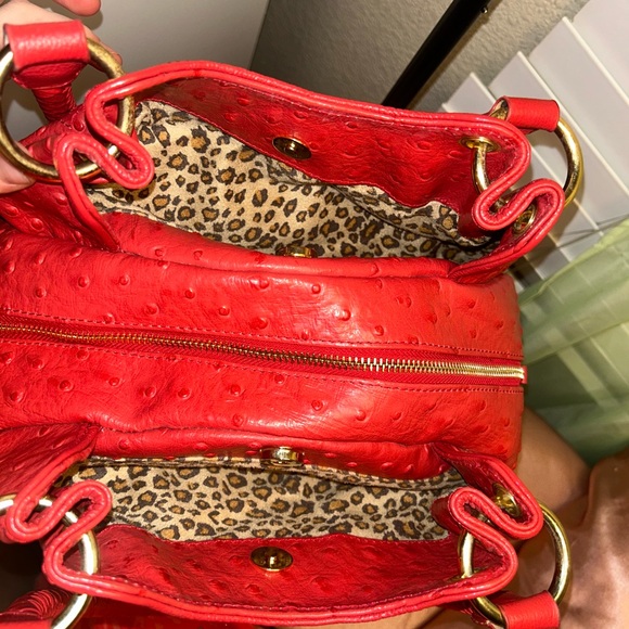 Red Ostrich Leather Hobo Purse Bag - Picture 4 of 6